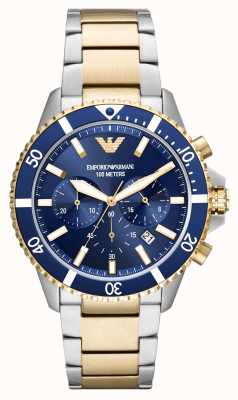 Emporio Armani Hommes | cadran chronographe bleu | bracelet en acier inoxydable bicolore AR11362