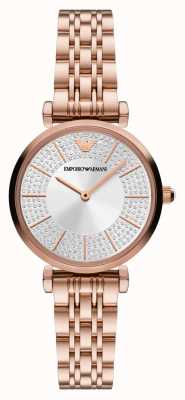 Emporio Armani Femme | cadran serti de cristaux argentés | bracelet en acier inoxydable or rose AR11446