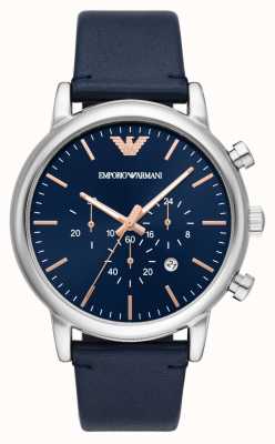 Emporio Armani Hommes | cadran chronographe bleu | bracelet en cuir bleu AR11451