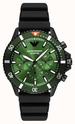 Emporio Armani Plongeur homme | cadran vert | bracelet en silicone noir AR11463