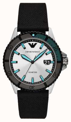 Emporio Armani Plongeur homme | cadran argenté | bracelet en tissu noir AR11465