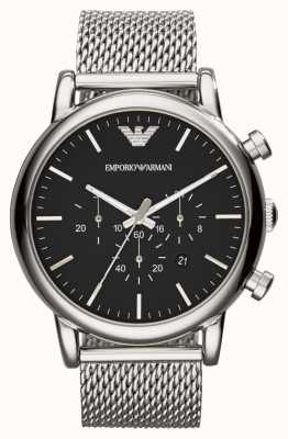 Emporio Armani Hommes | cadran chronographe noir | bracelet en maille d'acier AR1808