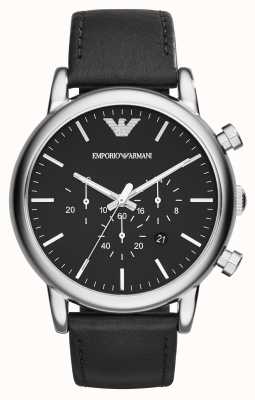 Emporio Armani Luigi homme | cadran chronographe noir | bracelet en cuir noir AR1828