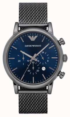 Emporio Armani Luigi homme | cadran chronographe bleu | bracelet en maille d'acier gris acier AR1979