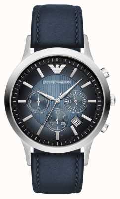 Emporio Armani Hommes | cadran chronographe bleu | bracelet en cuir bleu AR2473