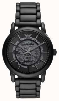 Emporio Armani Automatique pour hommes | cadran squelette noir | bracelet en acier inoxydable noir AR60045