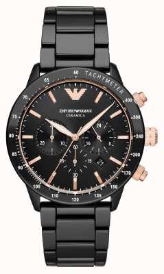 Emporio Armani Mario homme | cadran chronographe noir | bracelet en céramique noire AR70002