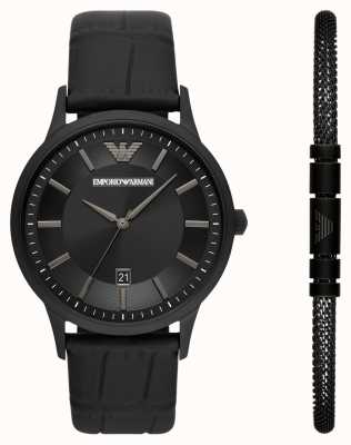 Emporio Armani Hommes | coffret cadeau montre et bracelet | bracelet en cuir noir AR80057