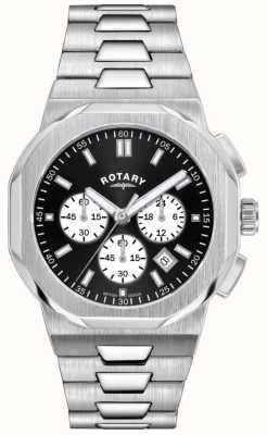 Rotary Régent masculin | cadran chronographe noir | bracelet en acier inoxydable GB05450/65