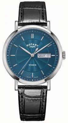Rotary Windsor pour hommes | cadran bleu | bracelet en cuir noir GS05420/05