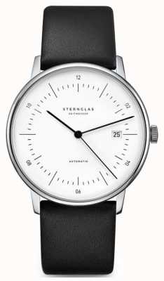 STERNGLAS naos homme automatique | cadran blanc | bracelet en cuir noir S02-NA01-PR07