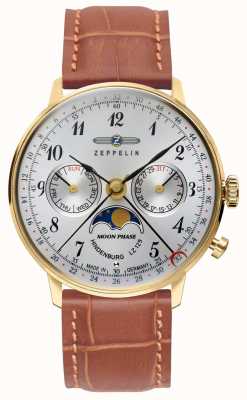 Zeppelin | ex-affichage | lz129 | hindenbourg | montre femme | bracelet en cuir marron | boîtier en or | 7039-1-EXDISPLAY