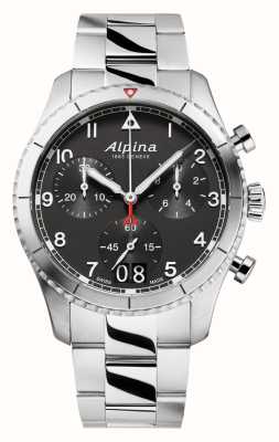 Alpina Startimer pilote chronographe grande date (41mm) cadran noir / acier inoxydable AL-372BW4S26B