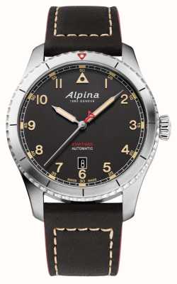 Alpina Startimer pilot automatique (41mm) cadran noir / cuir noir AL-525BBG4S26