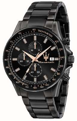 Maserati Sfida pour hommes | cadran chronographe noir | bracelet en acier inoxydable noir R8873640011