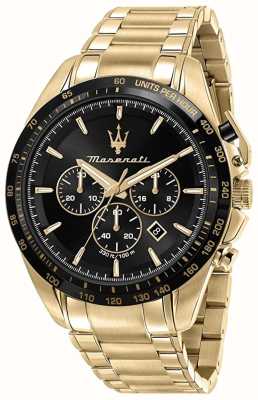 Maserati Traguardo pour hommes | cadran chronographe noir | bracelet en acier inoxydable doré R8873612041