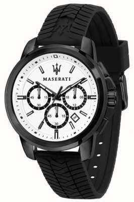 Maserati Succès masculin | cadran chronographe blanc | bracelet en silicone noir R8871621010