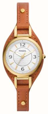 Fossil carlie femme | cadran blanc | bracelet en cuir écologique marron ES5215