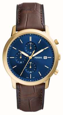Fossil Minimaliste pour hommes | cadran chronographe bleu | bracelet en cuir écologique marron FS5942