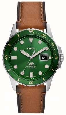 Fossil Bracelet en cuir marron pour homme cadran vert FS5946