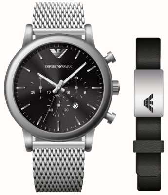 Emporio Armani Coffret cadeau montre et bracelet pour homme | cadran chronographe noir AR80062SET
