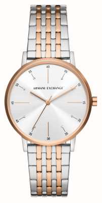 Armani Exchange Cadran serti de cristaux argentés | bracelet en acier inoxydable bicolore AX5580