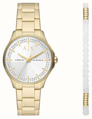 Armani Exchange Coffret cadeau montre et bracelet plaqué or pvd AX7139SET