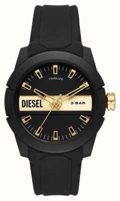 Diesel Double cadran noir et or | bracelet en caoutchouc noir DZ1997