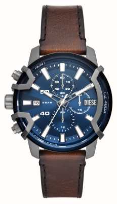 Diesel Montre bracelet cuir marron griffé cadran bleu DZ4604