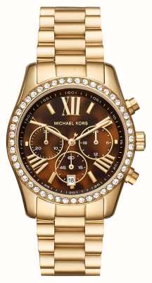 Michael Kors Cadran écaille de tortue Lexington bracelet en acier inoxydable doré MK7276
