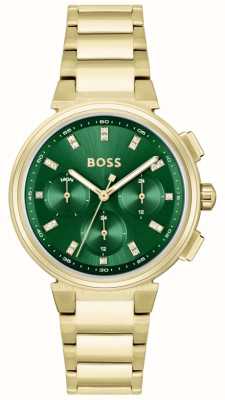 BOSS Celui des femmes | cadran chronographe vert | bracelet en acier inoxydable doré 1502679