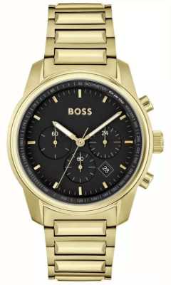 BOSS Tracé masculin | cadran chronographe noir | bracelet en acier inoxydable doré 1514006