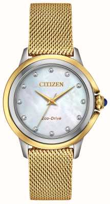 Citizen Cadran diamant eco-drive pour femme maille pvd or EM0794-54D